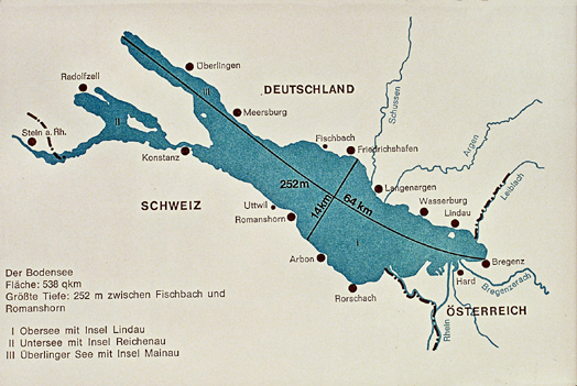 Schematische Darstellung des Bodensees mit Grenangaben
